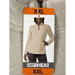 32 Degrees Heat Women’s XXL 1/4 Zip Pullover Tan Chenile Warm Pockets NWT